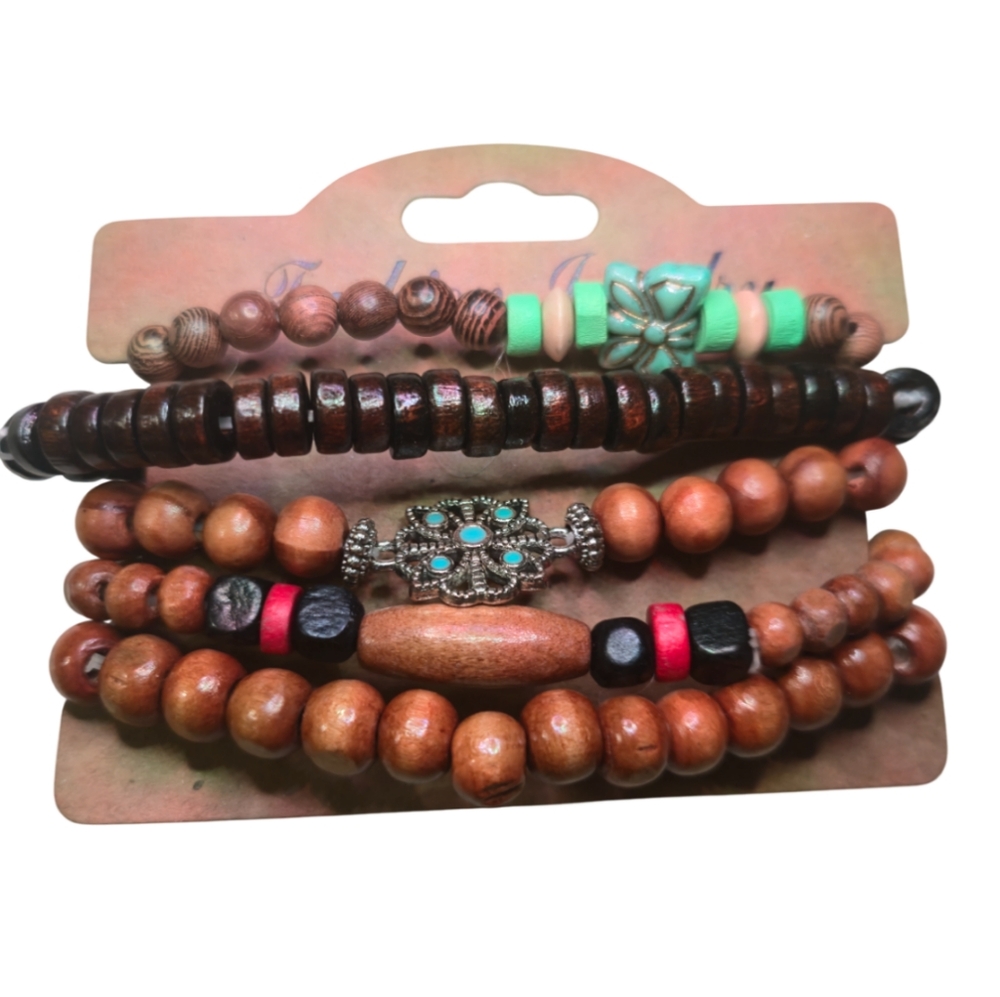 Simple Designs Fashion Jewelry Wooden Beaded Bracelets Set